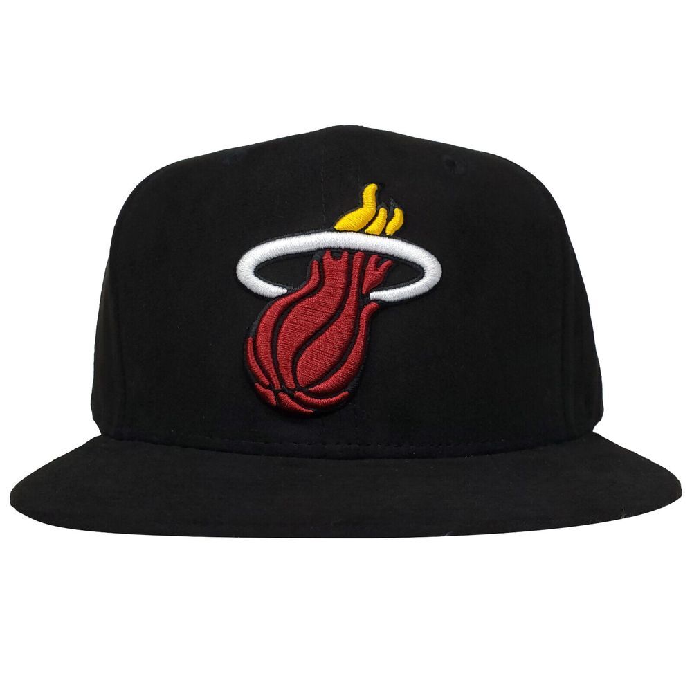 Miami Heat Mitchell & Ness NBA‎ Snapback Hat Cap 3D Logo Black Faux Suede NWT